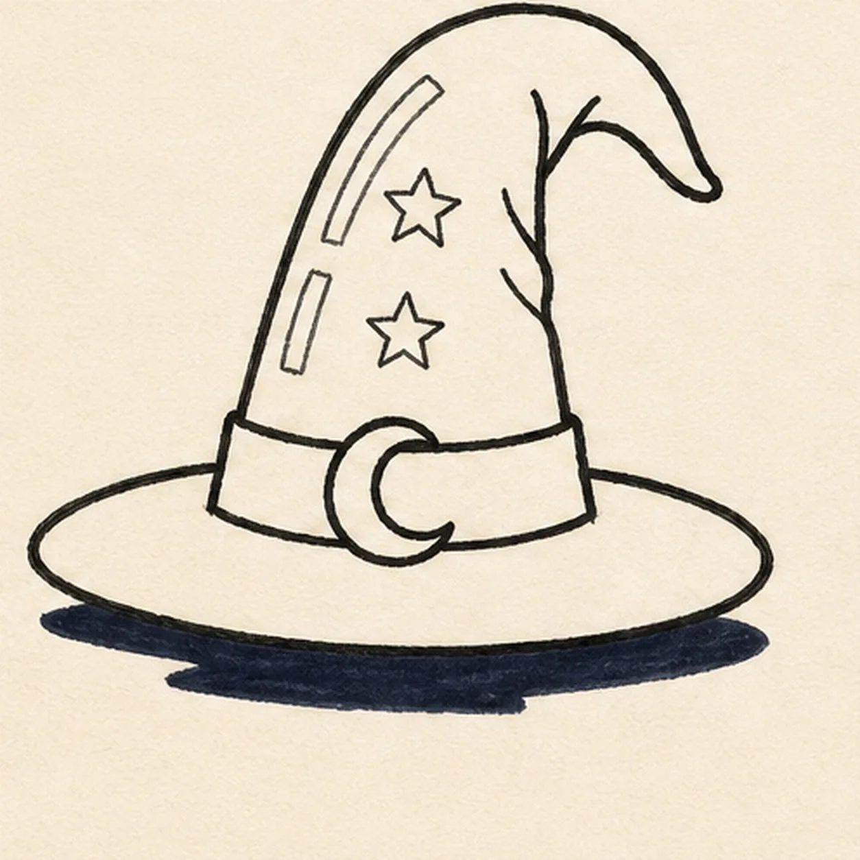 Ink the spellbound shapes stage for how to draw a wizard hat