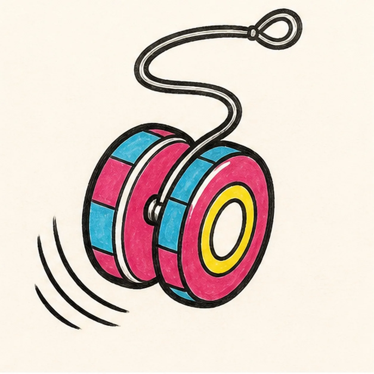 Ink and color the spin stage for how to draw a yo-yo in motion