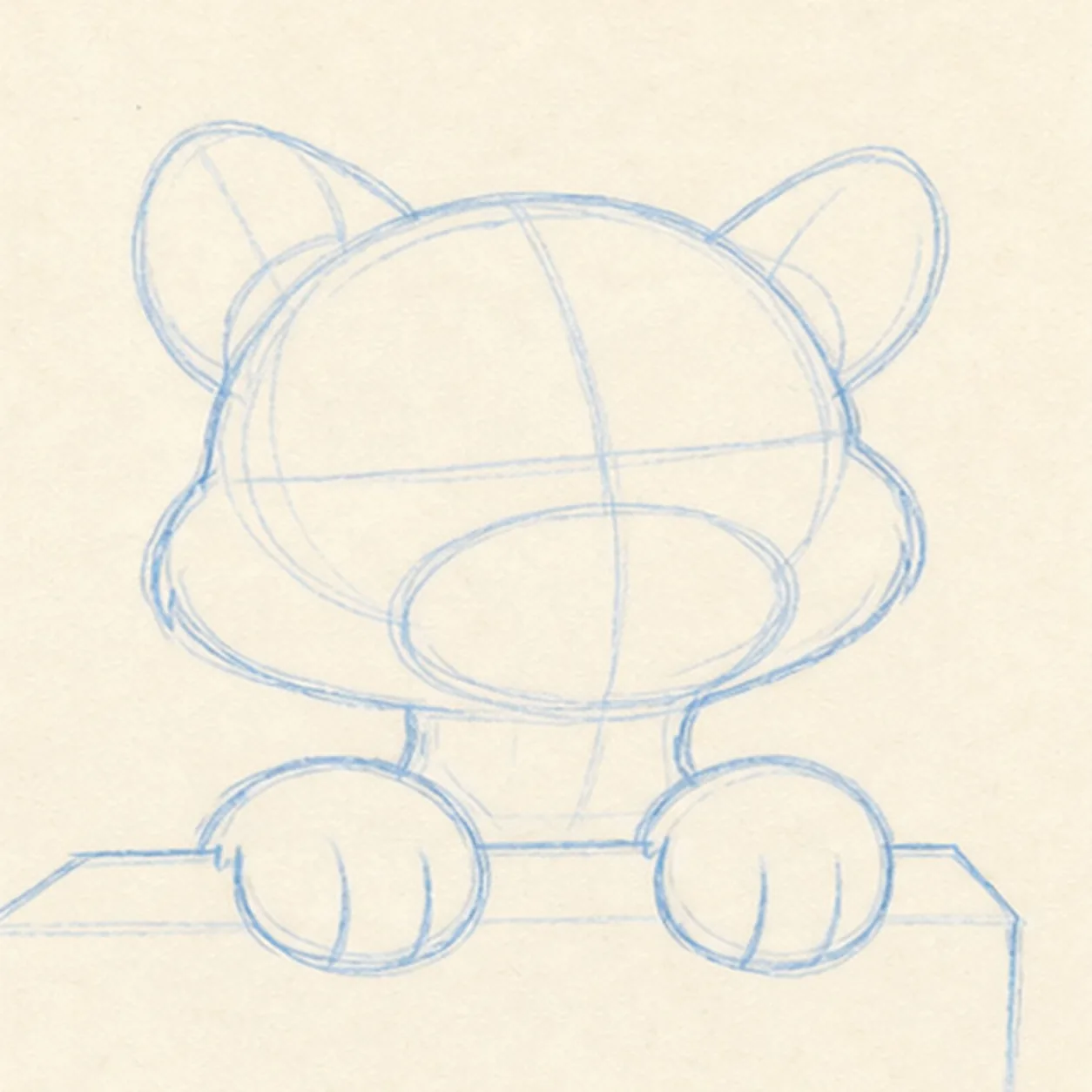 Build the head and paws stage for how to draw a cartoon cheetah cub