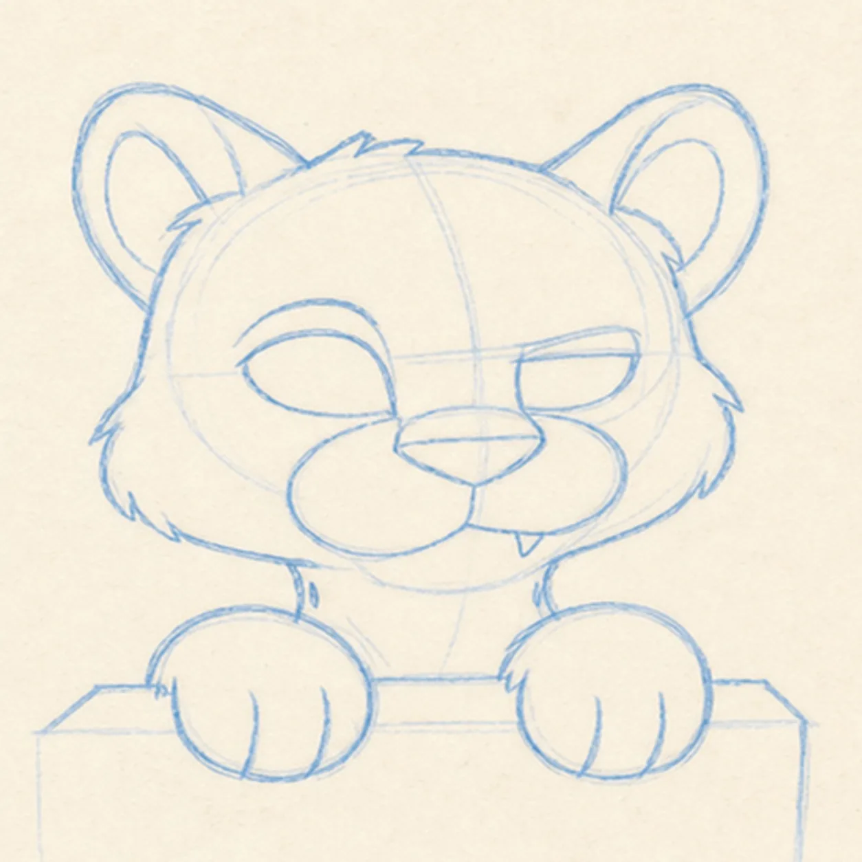 Place the feline features stage for how to draw a cartoon cheetah cub