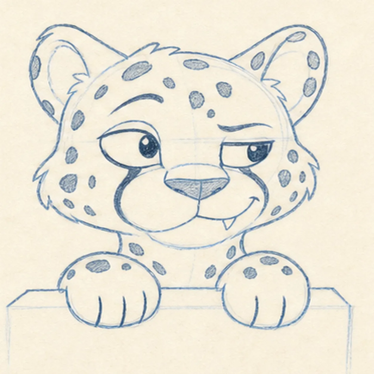 Map the cheetah markings stage for how to draw a cartoon cheetah cub