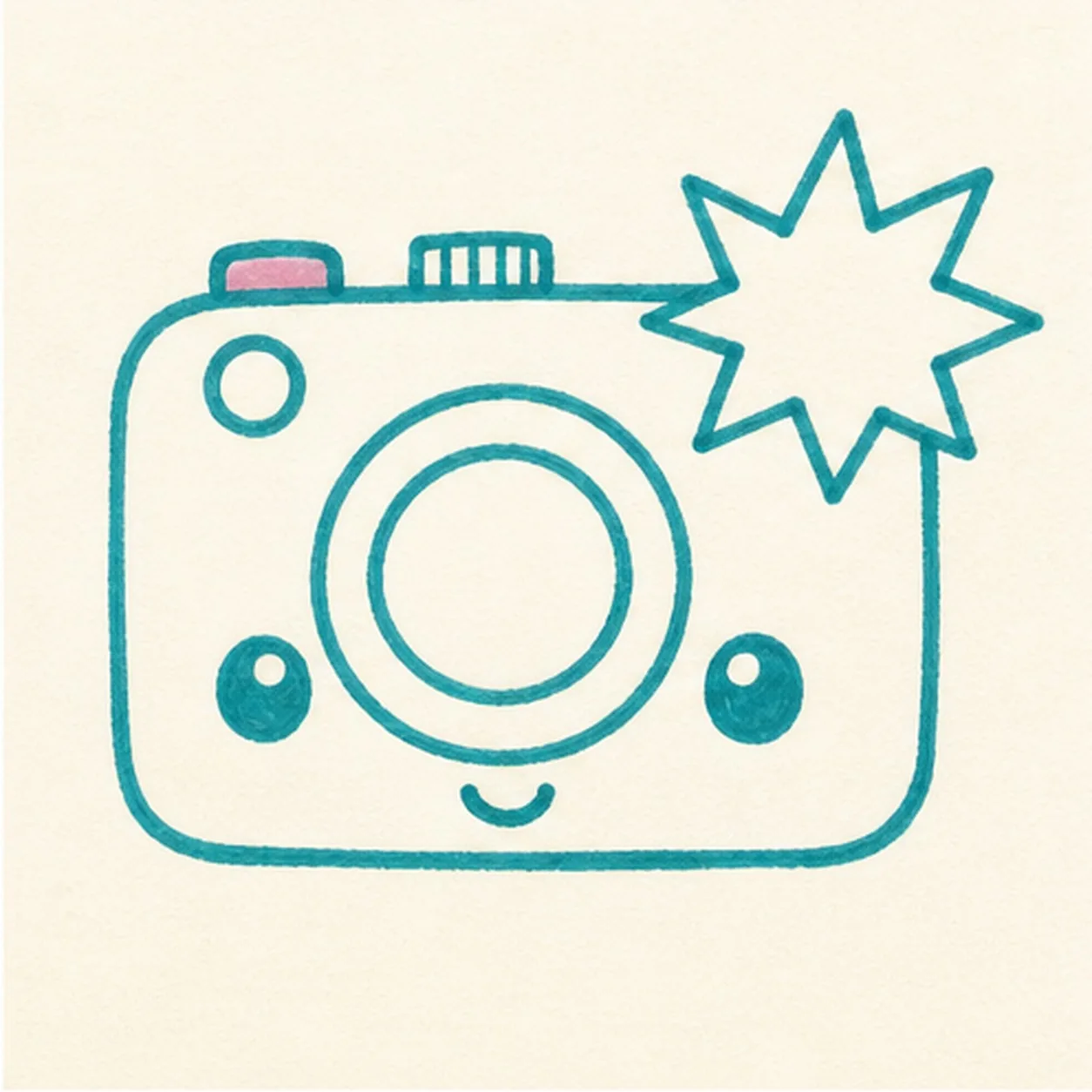 Add face and buttons stage for how to draw a camera flash doodle