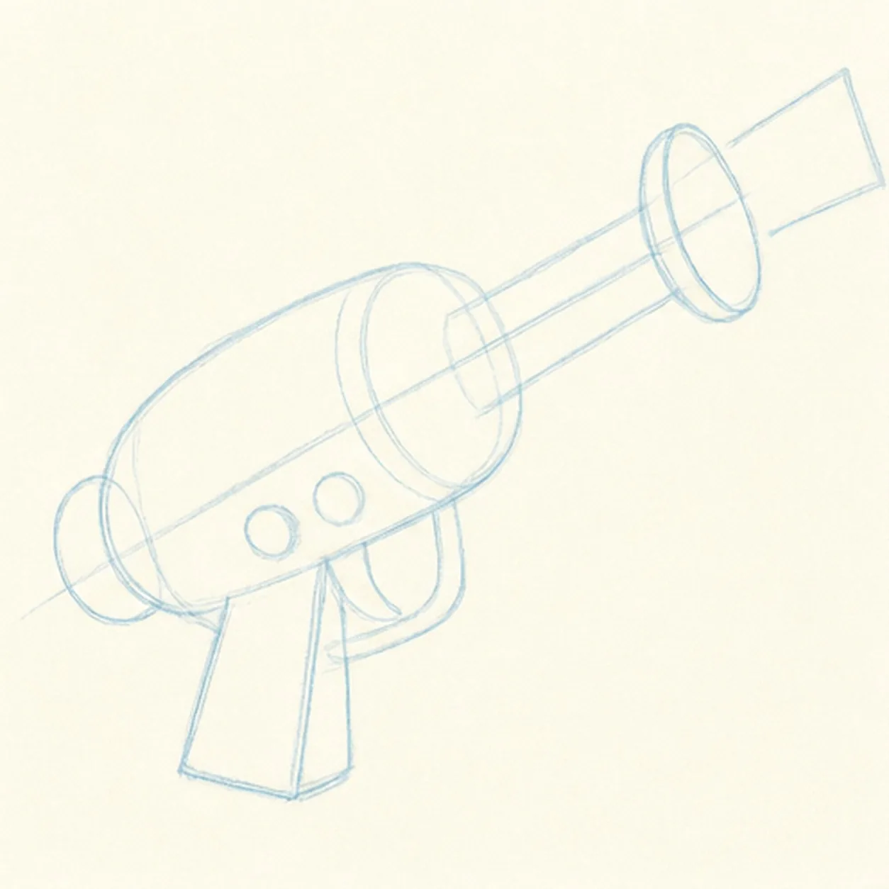 Set the ray-gun guides stage for how to draw a comic ray gun