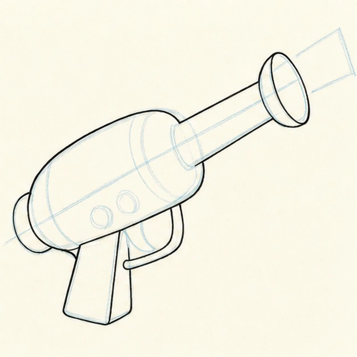 Shape the space-age prop stage for how to draw a comic ray gun