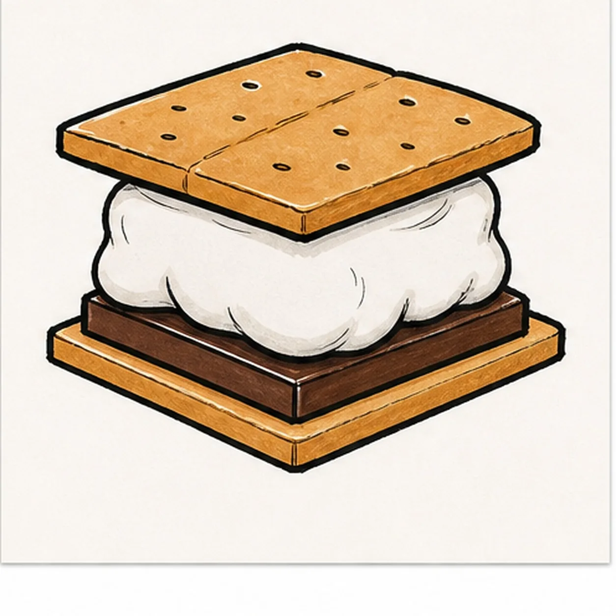 Melt and color stage for how to draw a graham cracker s'more doodle