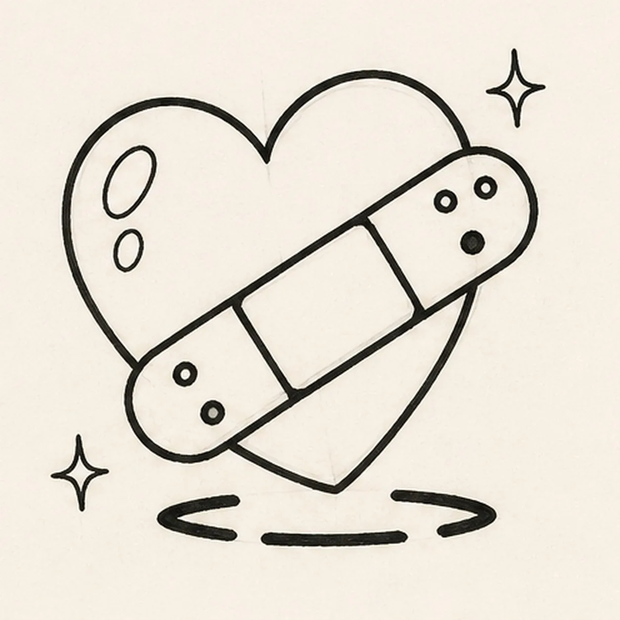 Ink the caring contours stage for how to draw a bandaged heart