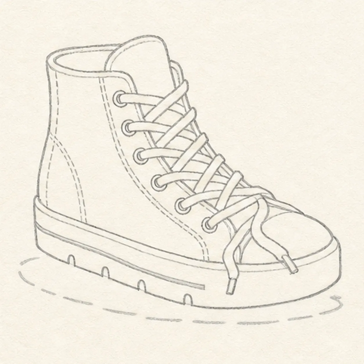 Thread the loose laces stage for how to draw a high-top sneaker