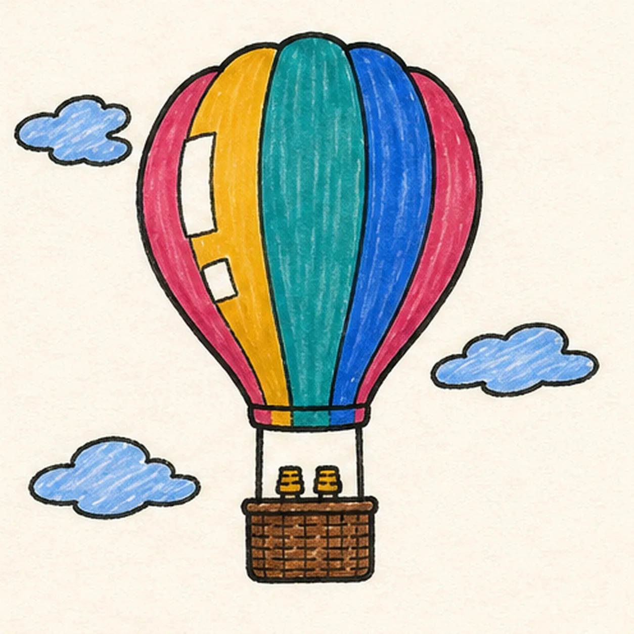 Fill the sky-bright palette stage for how to draw a hot-air balloon