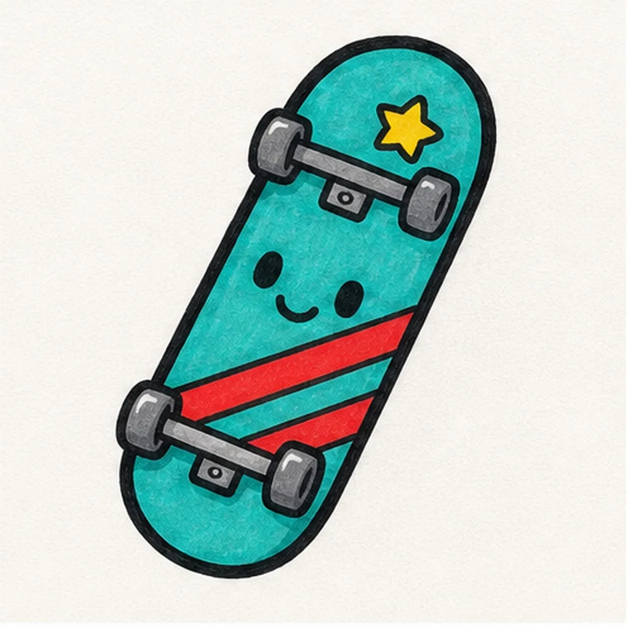 Fill the marker color stage for how to draw a skateboard sticker