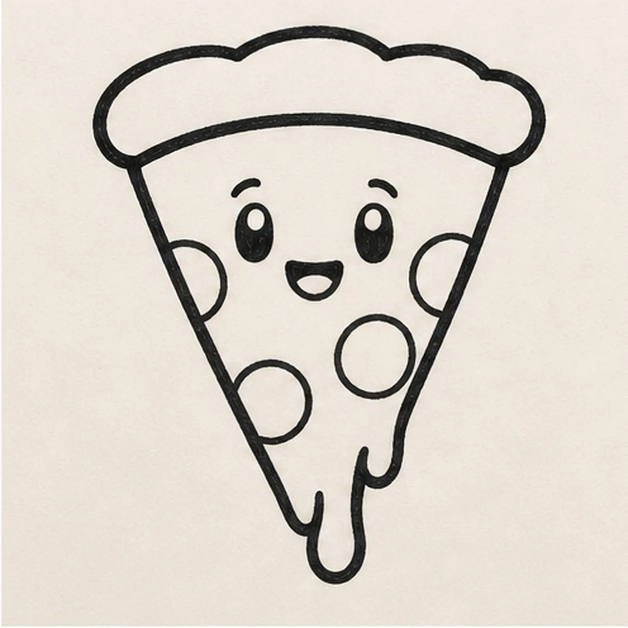 Add the face and toppings stage for how to draw a smiling pizza slice