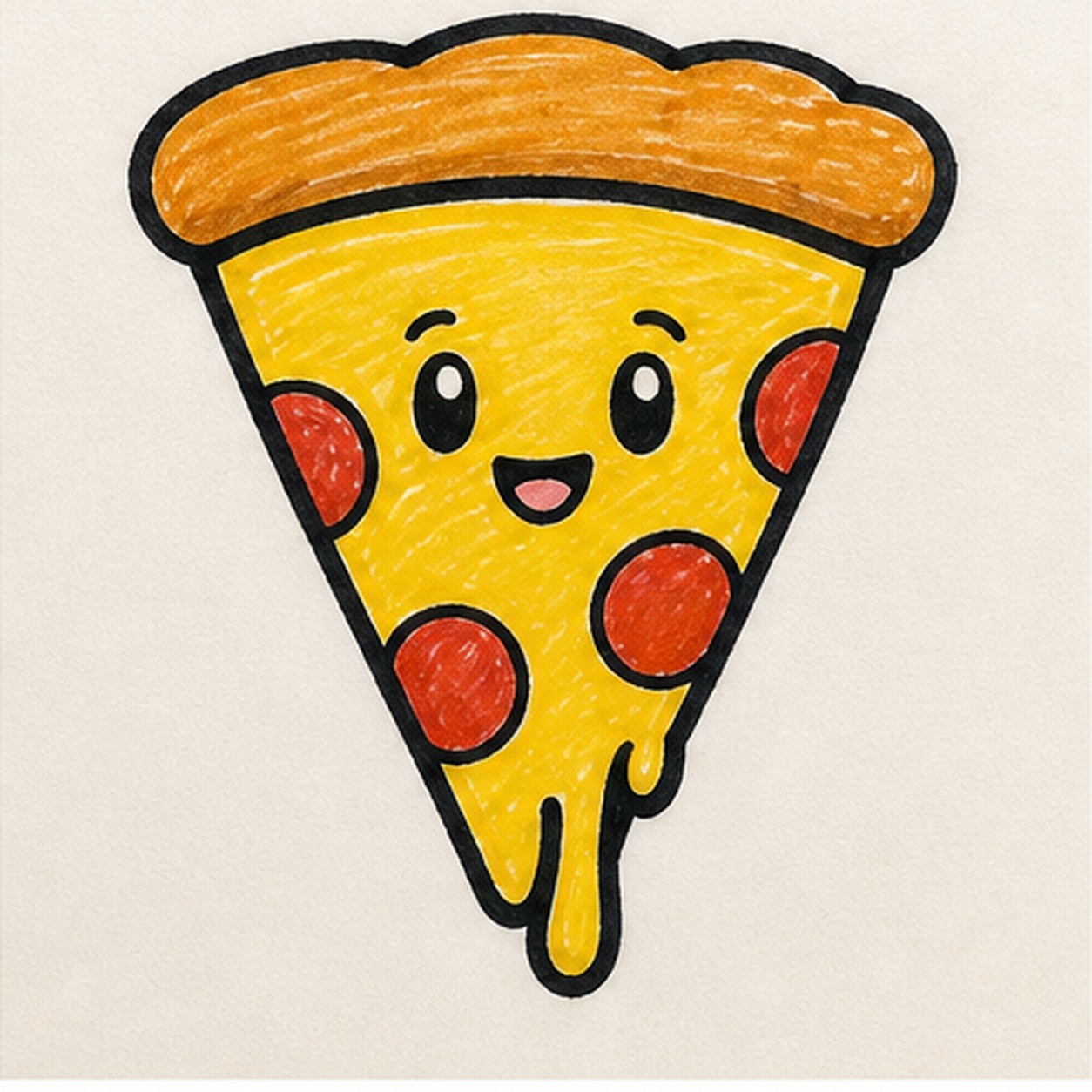 Fill the marker color stage for how to draw a smiling pizza slice