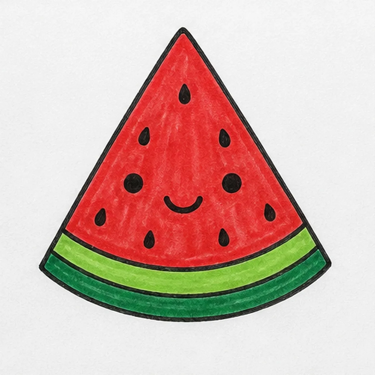 Fill the marker color stage for how to draw a watermelon wedge