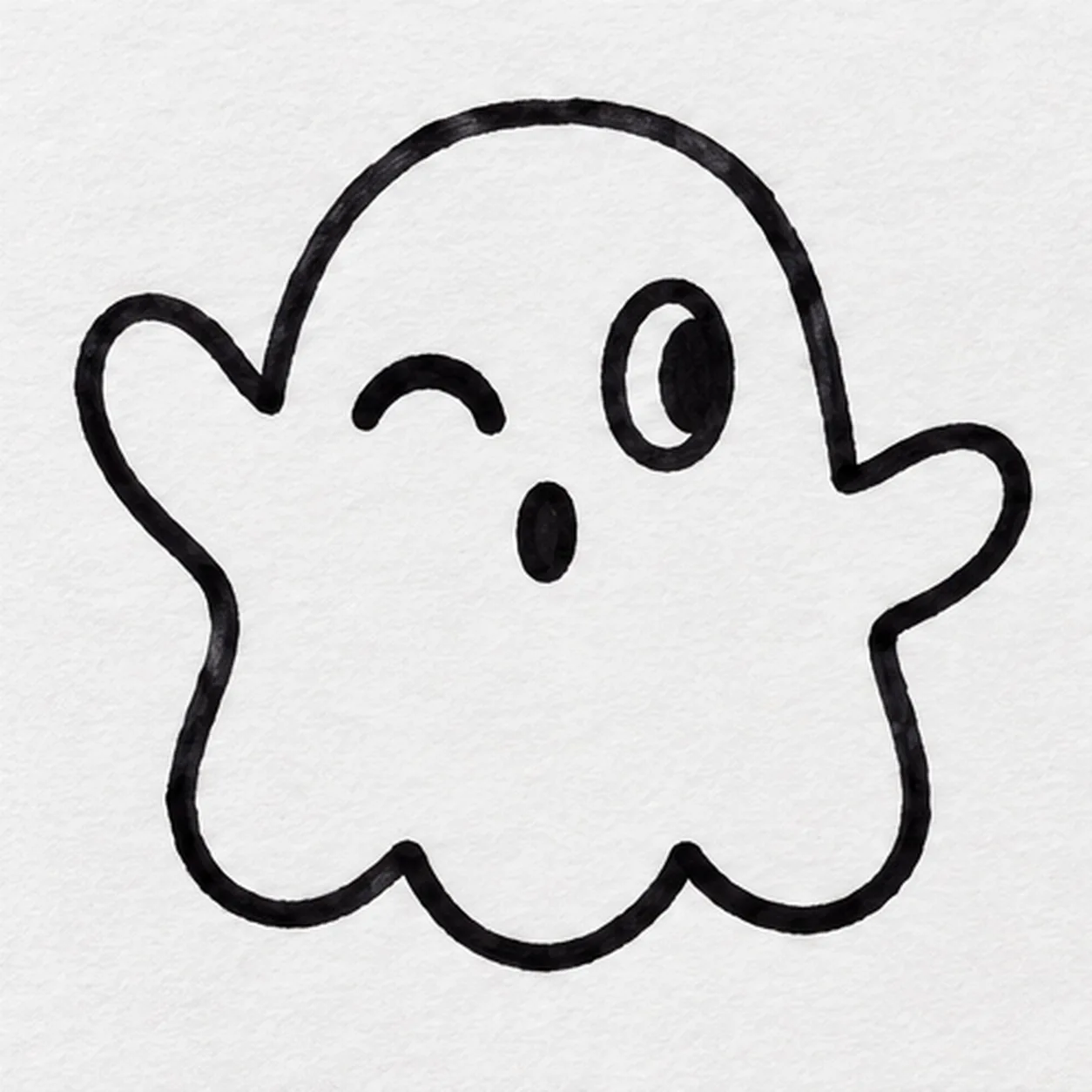 Give the ghost a surprised wink stage for how to draw a waving ghost